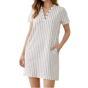 Madewell Harbor Lace Sheath Dress. Size XS. Cream w/ blue pinstripes.